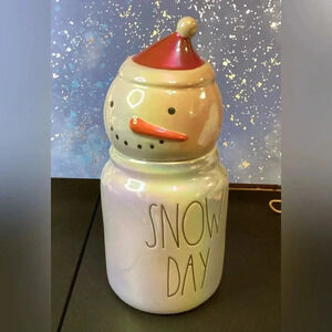 Rae Dunn Snow Day Snowman Head Christmas Canister White Blue Iridescent NEW